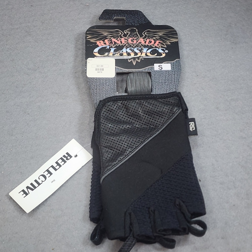 Renegade Classics‎ RC7 Fingerless Leather Reflective Motorcycle Gloves Black S